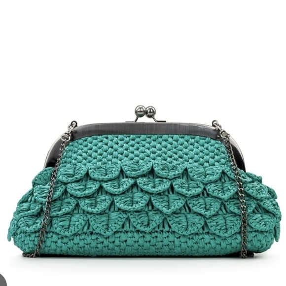 Patricia Nash Handbags - Patricia Nash Gisele Scalloped Raffia chain strap turquoise bag